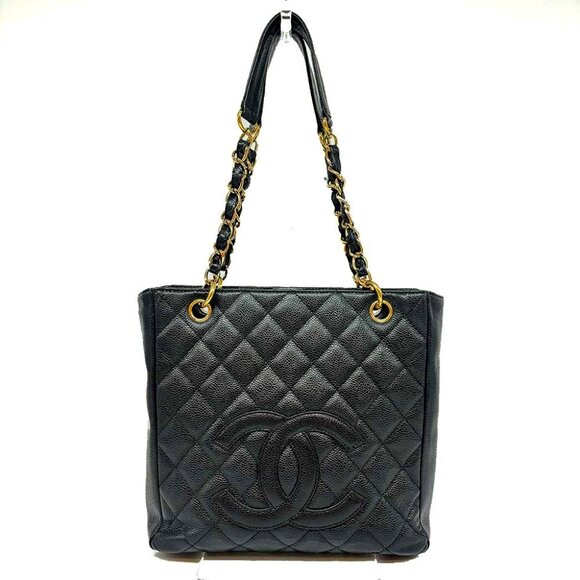 Authentic CHANEL CC Caviar Quilted Petite Shopping Tote PST Black Leather Purse - Picture 1 of 15